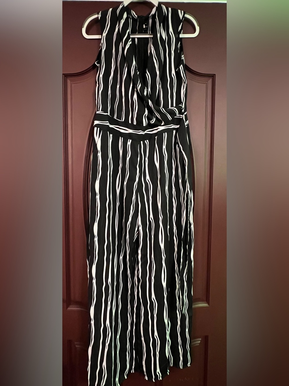 Sleeveless Black & White Striped Women's Jumpsuit